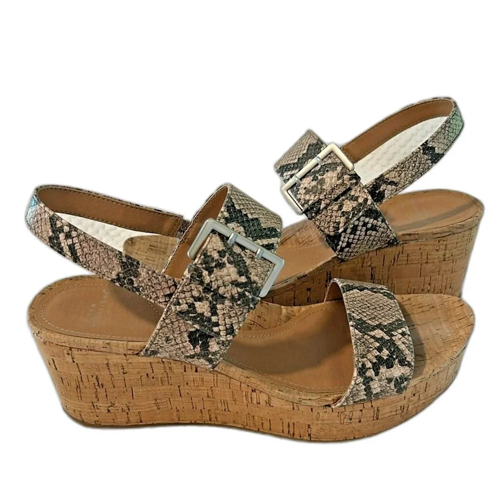 New Directions Jazlene Snakeskin Cork Wedge Sandals Womens 8.5 M Platform